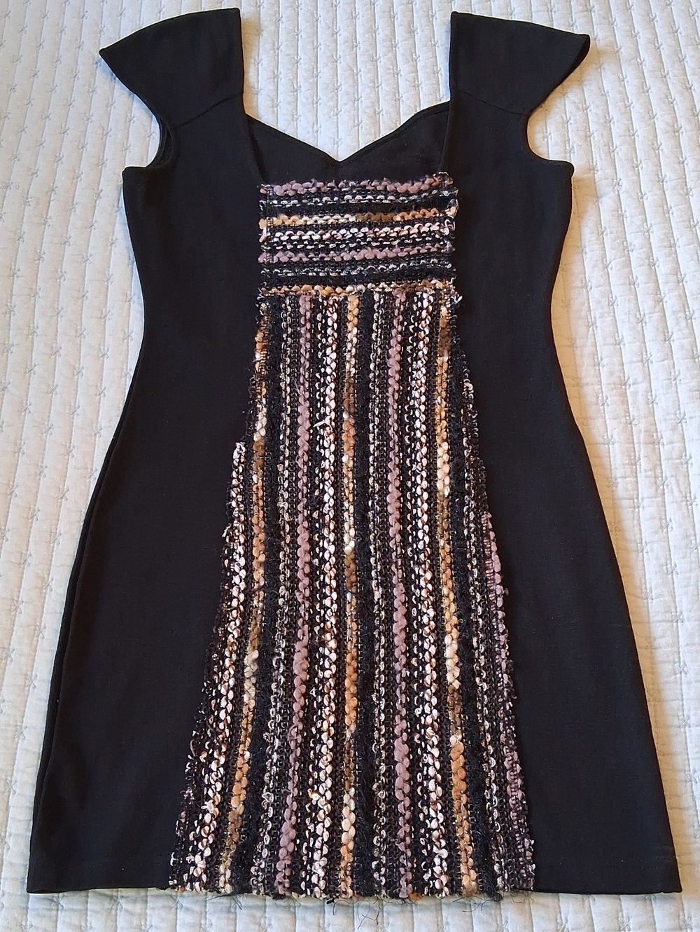 Free People Black Bodycon Mini Dress with Metallic Pink & Gold Trim